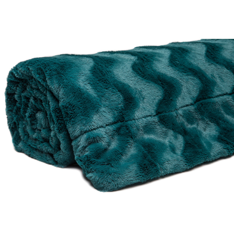  Jeté de lit en fausse fourrure, l 50 po x L 65 po, Bleu sarcelle