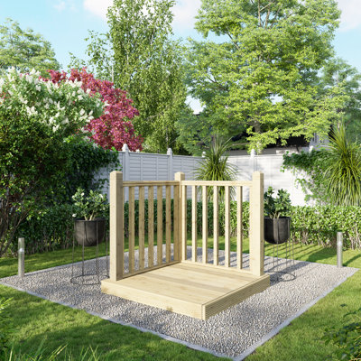 Powersheds 4 x 4ft Timber Pressure Treated Decking Kit - Handrails on Two Sides