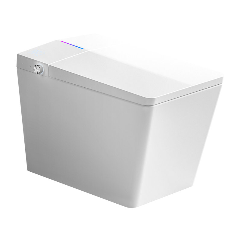 Bathroom Square Smart Toilet With Embedded Tank - Remote Managed, Auto Flush, Heated Seat, Led Display, User Defined Preferences, White Modern Attached Remote-Controlled, Auto-Flush, Monitor,