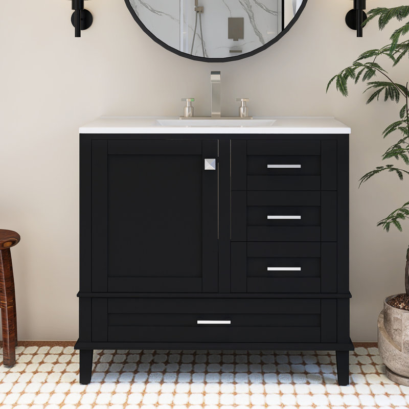 Meuble-lavabo sur pied 36 po, Noir / argenté