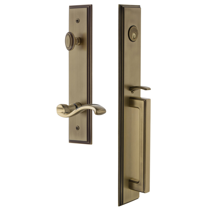 Carré Handleset with Deadbolt and Portofino Door Lever and Rosette, Vintage Brass, 2.375", Left