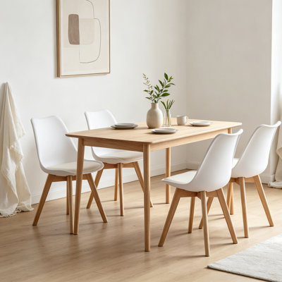 Plastic Kitchen Dining Room Chairs Side Chairs Set of 4 with Seat Cushion and Wood Legs