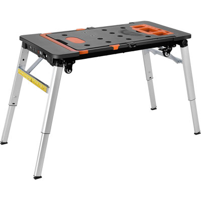 Pirecart 7-in-1  Multifunctional Folding Work Table, Portable Workbench for Garage, as Sawhorse, Scaffold, Platform, Car Creeper, Dolly with Wheels