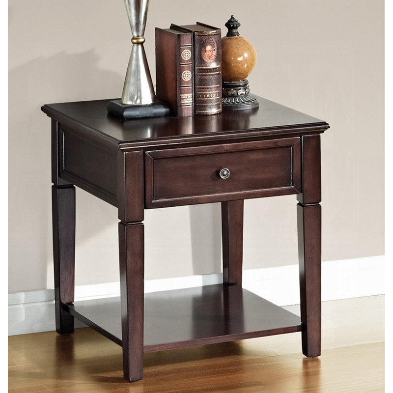 End Table With Drawer And Open Shelf, Brown