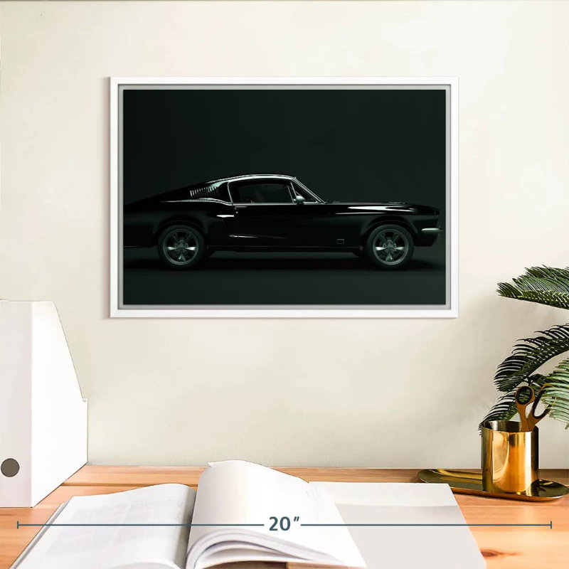 Voiture rétro élégante, Cadre flottant blanc, 13 po x 9 po