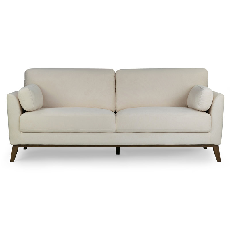 Keeley Beige Micro Boucle Fabric Sofa with Walnut Wood Legs, Beige