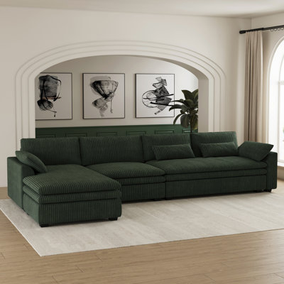 Corduroy Upholstered L-Shaped Corner Sectional Sofa