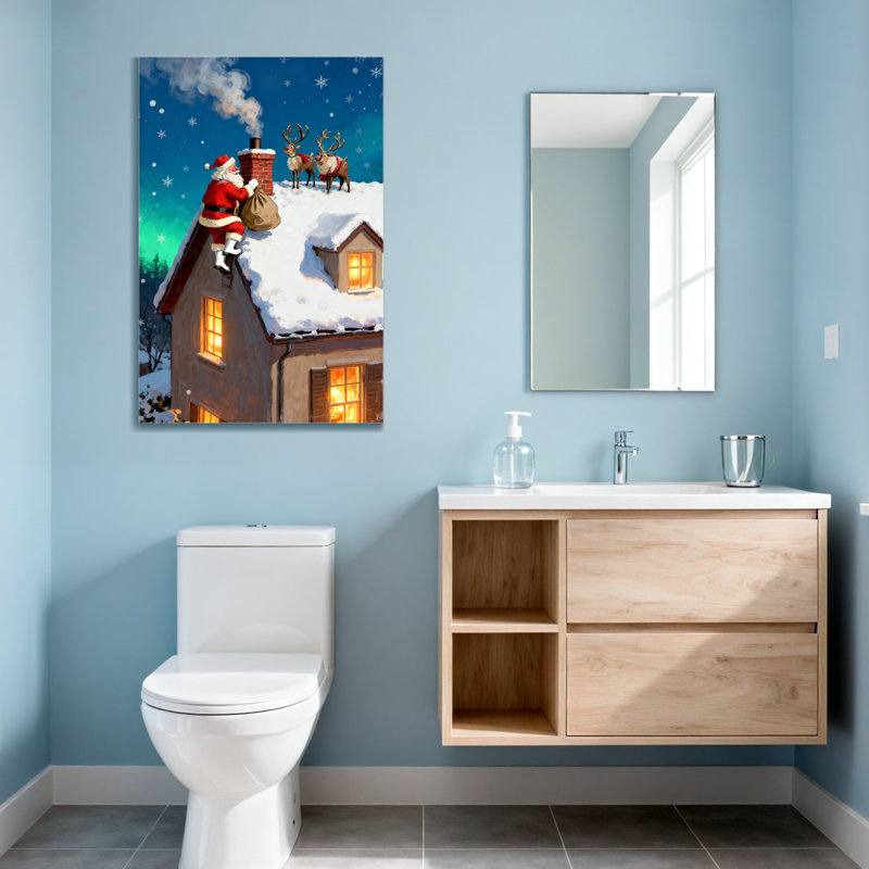 Toit de Noël avec rennes et cheminée, H 30 po x l 20 po