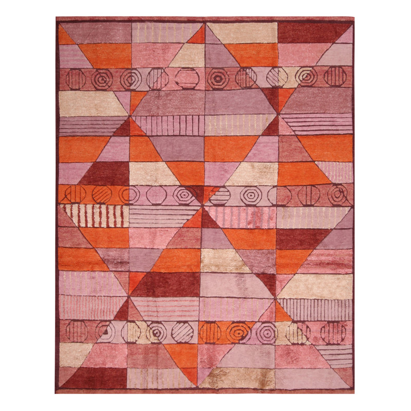 Hand Knotted Wool Geometric Area Rug, Rectangle 9' x 12'