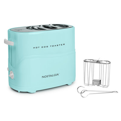 Nostalgia 2 Slot Hot Dog and Bun Toaster with Mini Tongs, Aqua