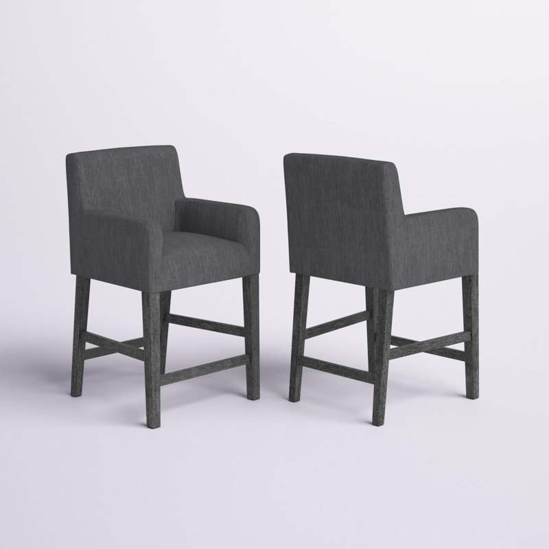 Tabouret en bois massif Alighiero, Gris anthracite / gris patiné, 2, Tabouret de comptoir (siège d'une hauteur de 26 p