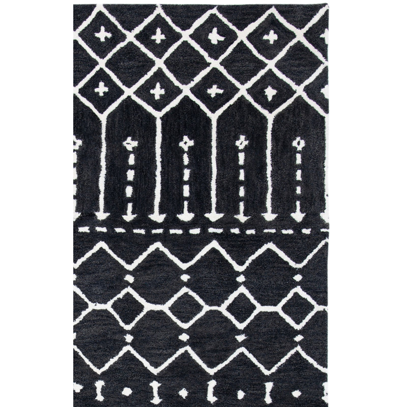 Tapis noir en laine / viscose touffeté à la main Lina, Rectangle 6 pi x 9 pi