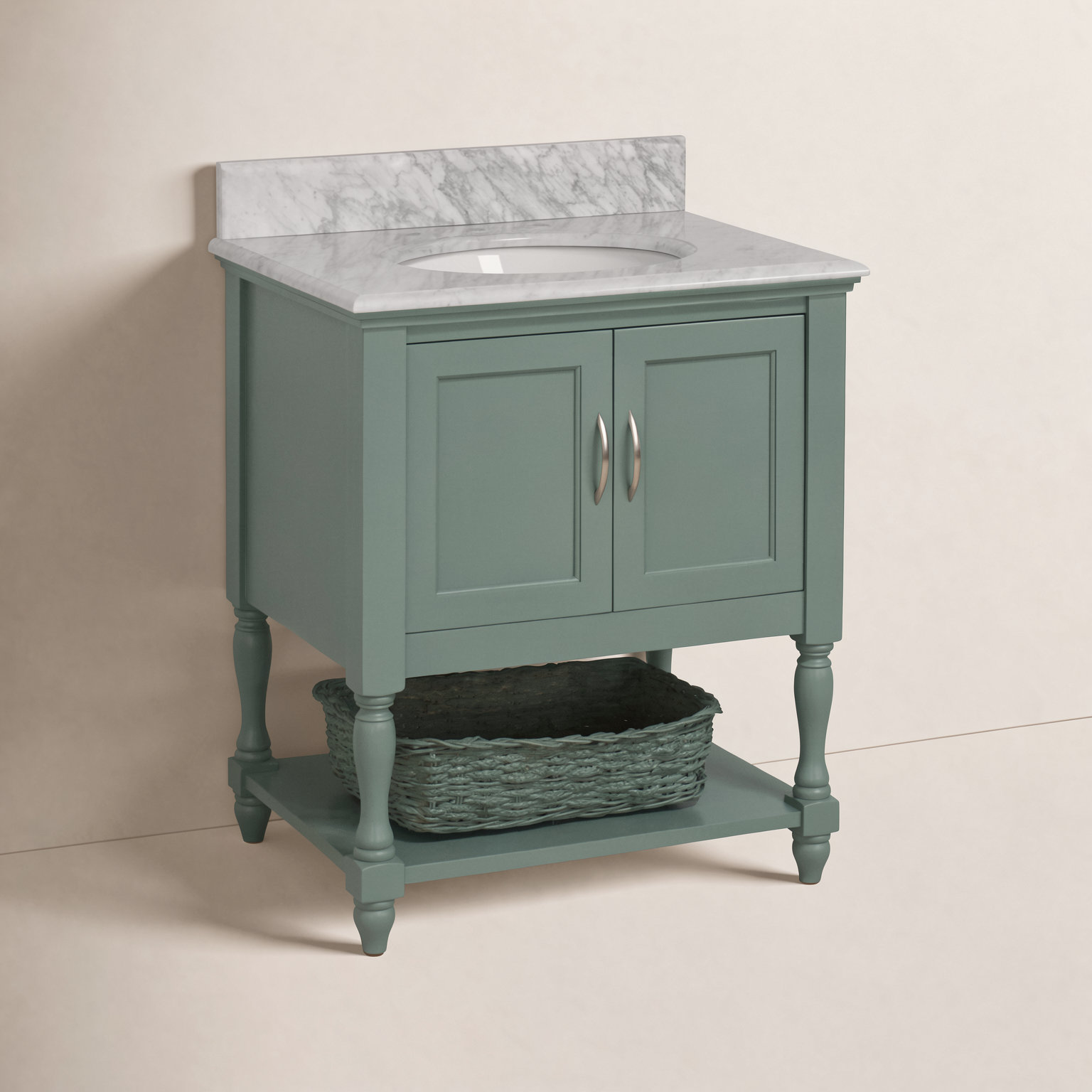 30'' Single Bathroom Vanity, Sage Green, Carrara Marble
