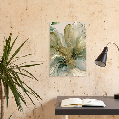 Golden Sage Blossom Abstract Contemporary Minimalist Moss Flower Wall Art Print
