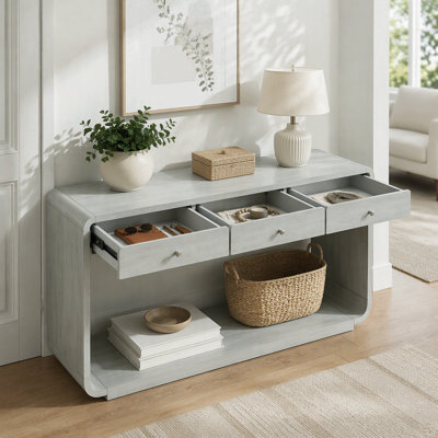 Console de style antique, 3 tiroirs de rangement, tablette de présentation, pieds courbés, finition peinte, vestibule / couloir / salon