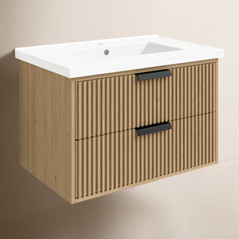 Ensemble de meuble-lavabo mural simple 30 po Anelie, Sapin vieilli, Noir mat