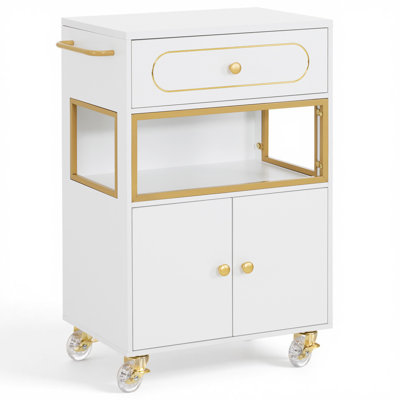 Salon Trolley Cart with Drawer, Storage Cabinet and Lockable Wheels