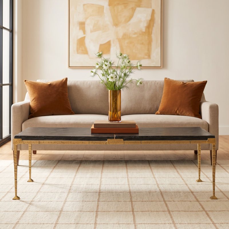 Castino Rectangular Coffee Table, Smoked Glass / Brass