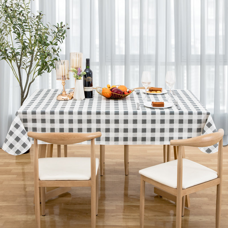 Waterproof Rectangle Checkered Vinyl Tablecloth with Flannel Backing,52" X 70" Grey White