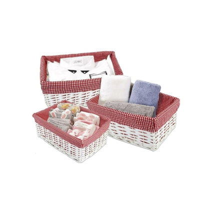 Lily Manor Wicker Storage Basket 3PC Bundle Storage Natural Basket Removable Lining Baskets 