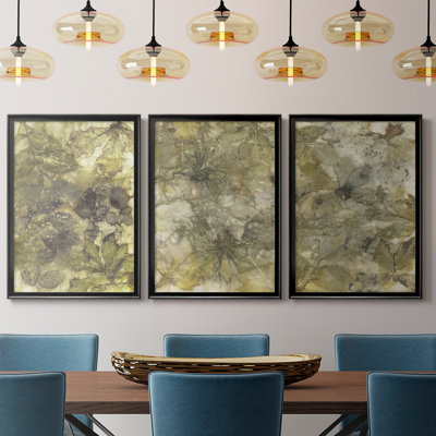 Eco Print I  -Custom Framed  Wrapped Gallery Canvas - 3 Pieces