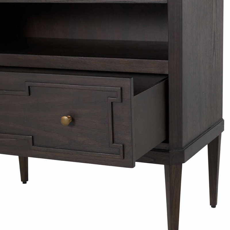 Glenwood 1 - Drawer Solid Wood Nightstand, Forest Black/Agros White Stone/Brass