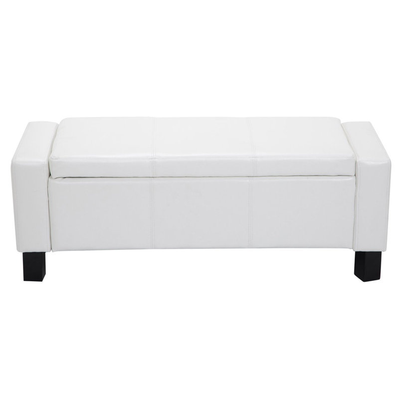 106cm Wide Faux Leather Rectangle Solid Colour Standard Ottoman with Storage, White