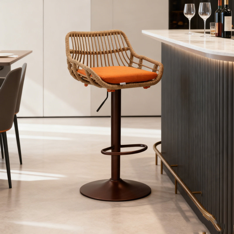 Ensemble de 2 tabourets de bar pivotants avec repose-pieds réglables pour la cuisine et la salle à manger, Orange