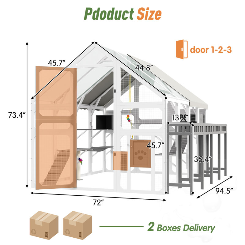 Grande maison pour chat avec couvercle imperméable en bois et extérieur, Grey/White