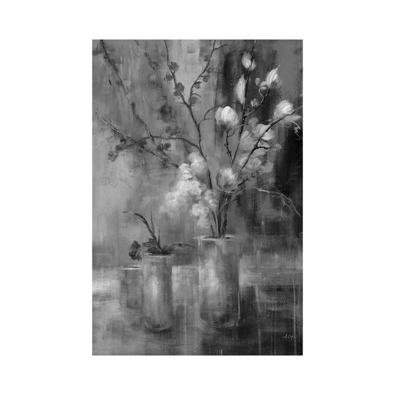 Floral argent, H 60 po x l 40 po, Noir / blanc