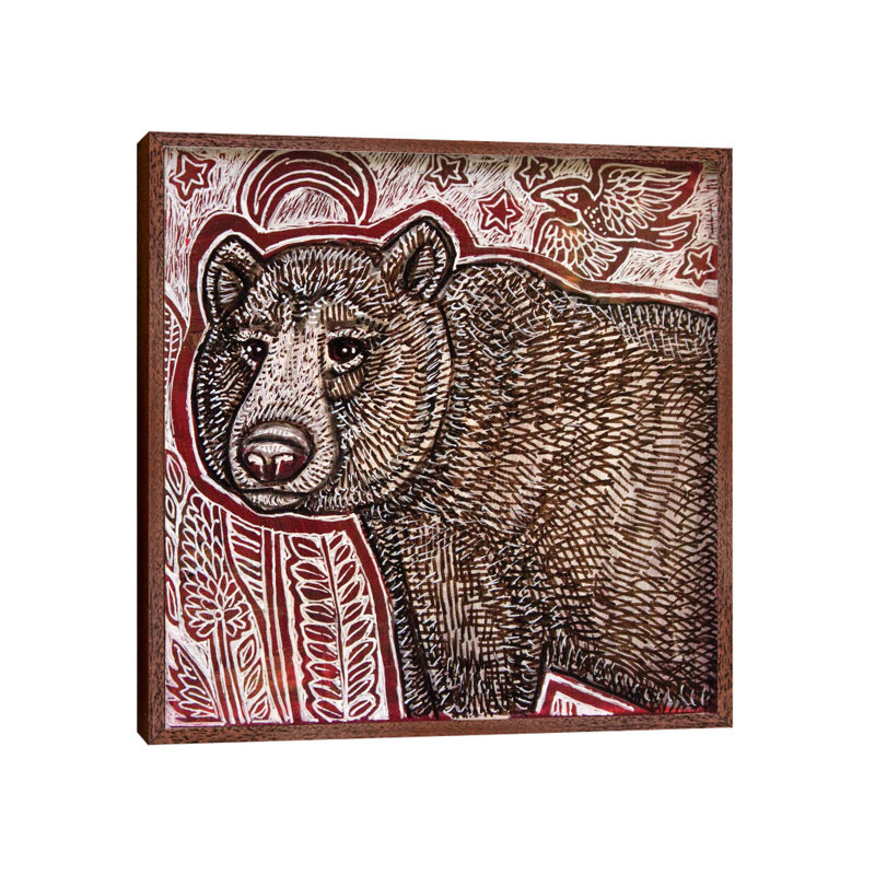Wandering Bear by Lynnette Shelley - Painting on Canvas, Classic Brown Wood Framed, 45.72cm H x 45.72cm W x 3.81cm D