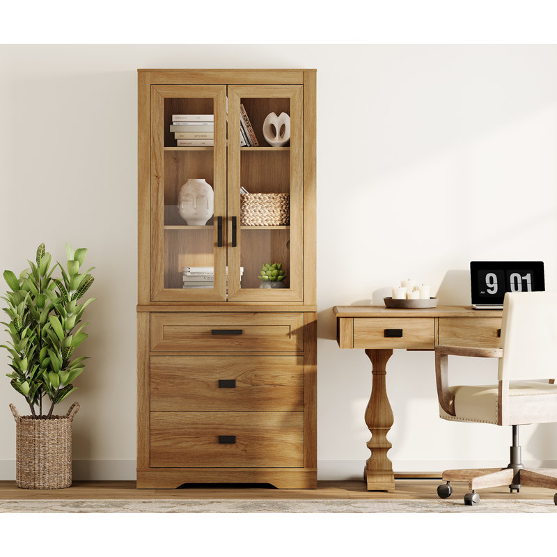 Laziza 3 Tier Bookcase With Drawer,73.3" Tall Floor Standing Bookshelf,Modern Farmhouse Display Storage Cabinet With Adjustable Shelves,