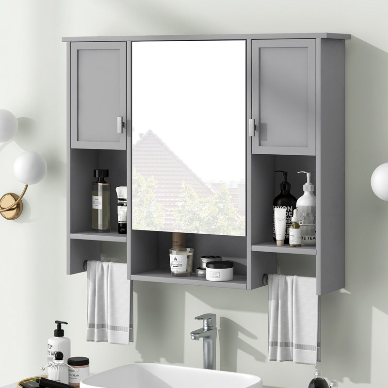 Armoire de rangement murale moderne avec miroir - 35 po x 28 po à charnières réglables polyvalentes et spacieuses