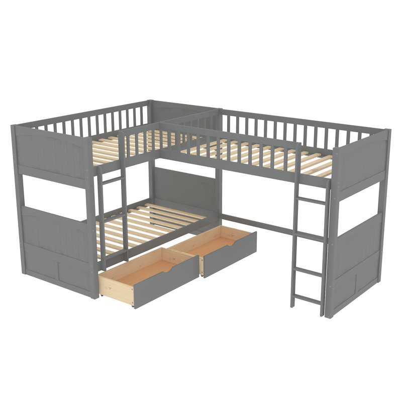 Gillermo Kids Twin Over Twin Bunk Bed with Drawers, Gray