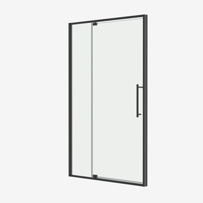 Porte de douche pivotante de 44 à 48 po x H 74 po, ouverte à l'extérieur, arrêt à 105 degrés, avec finition en verre trempé de 5/16 po noir mat
