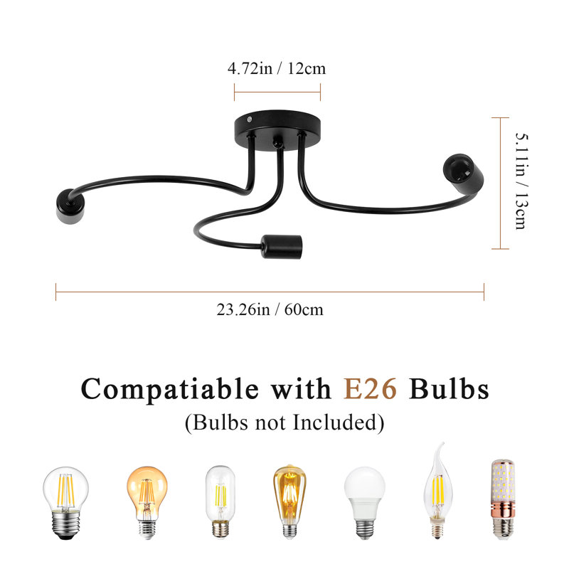 3-Light Semi Flush Mount Ceiling Light
