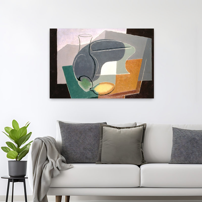 Coupe à fruits et carafe, 1927, estampe d'art mural abstrait contemporain, 32" H x 48" W
