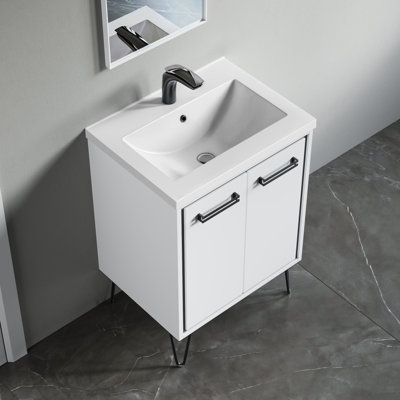24" White Ceramic Single Bathroom Vanity Basin,24Wx18dx7h