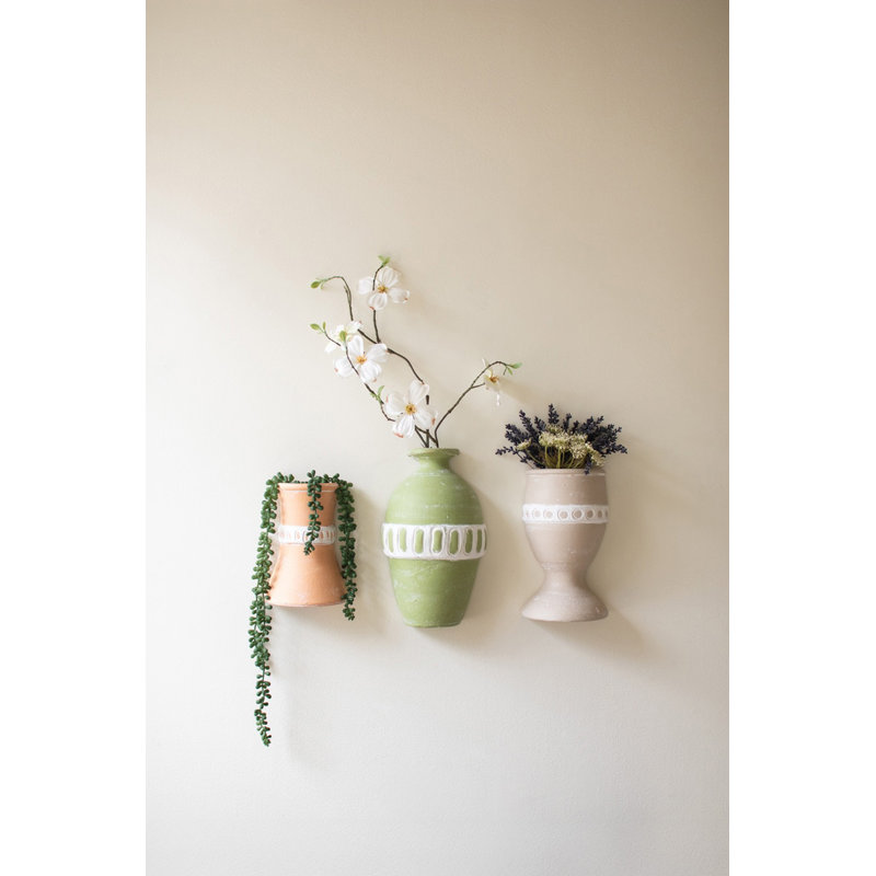  Handcrafted Clay Wall Vases – 11.5" Tall Hanging decor, Set of 3