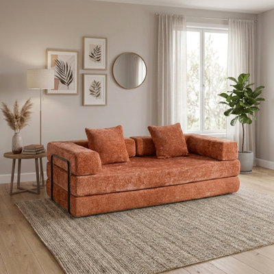 Convertible Floor Sofa Bed with Pillow Back Support and Armrests - Foldable Futon Lounge Sleeper