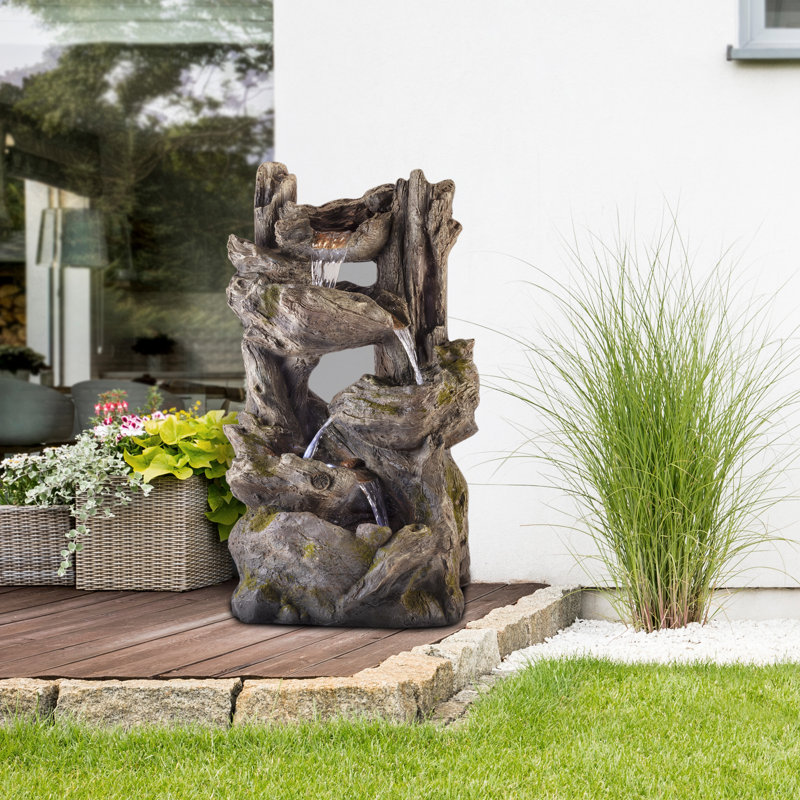 Fontaine d'écorce d'arbre en résine avec lumière Jaason, H 39 po x l 21 po x P 18 po