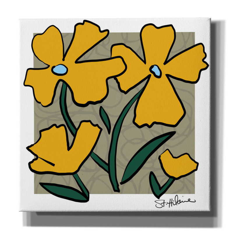 «Abstract Floral on Taupe» par St. Hilaire Elizabeth, art mural sur toile, H 26 po x l 26 po x P 1,5 po