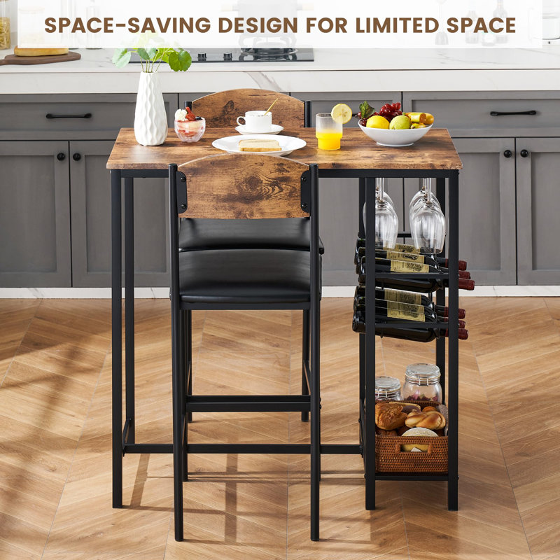 Ensemble de table de bar pour 2 personnes avec repose-pieds, table de salle à manger avec 2 chaises rembourrées