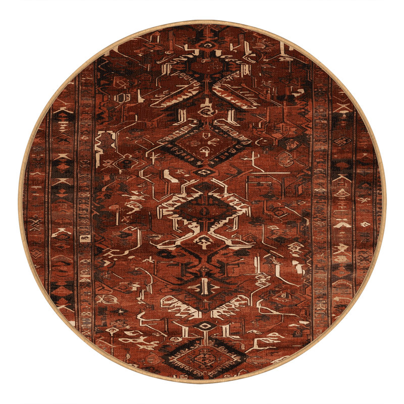 Tapis brun turc lavable à la machine, Rond 3 pi