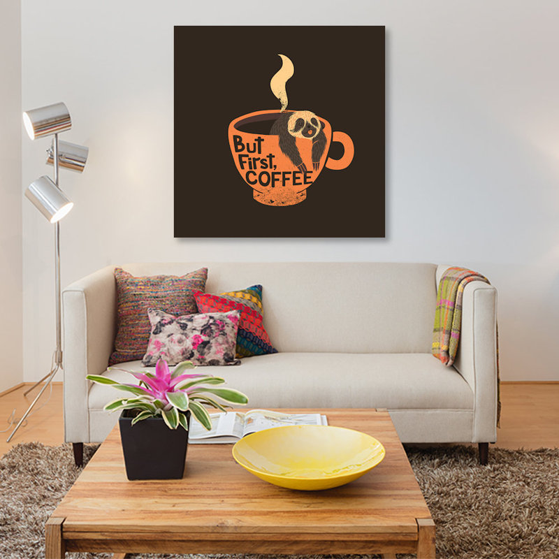 « mais first, café », reproduction d’impression sur toile tendue, H 48 po x l 48 po x P 1,5 po, Toile tendue, Pas de tapis
