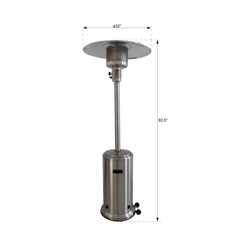 46,000 BTU Standing Patio Heater, Steel Gray, 83.57" H x 32.07" W x 32.07" D