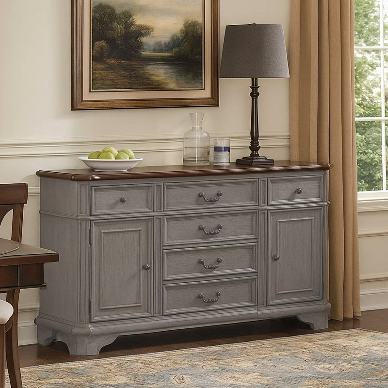 Console à buffet, 6 tiroirs, 2 armoires, gris 60 po, brun