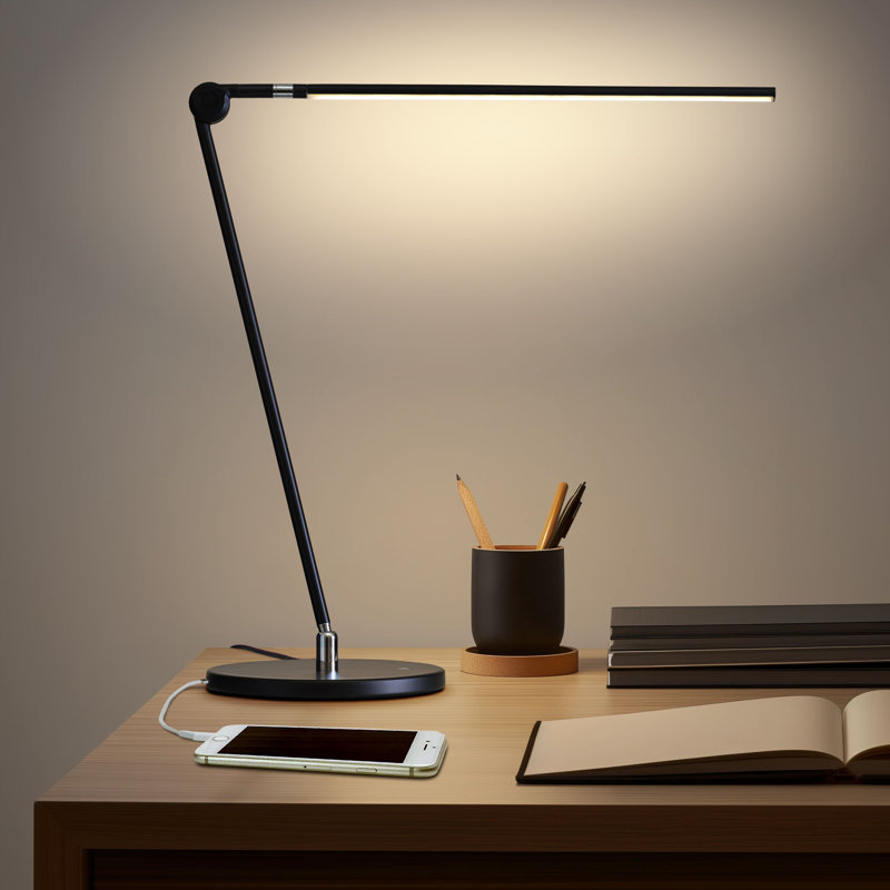 Libra 39 in. Dimmable LED Industrial Desk Lamp with USB-C Port and Adjustable Lamp Head, Black