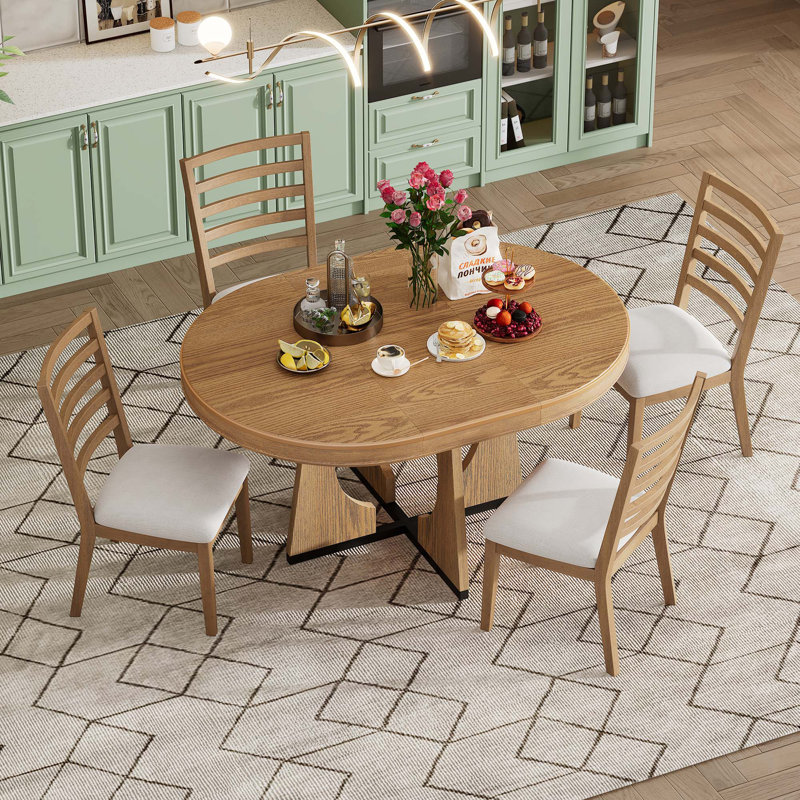 Ensemble de table ronde pour 4 personnes avec chaises, Naturel