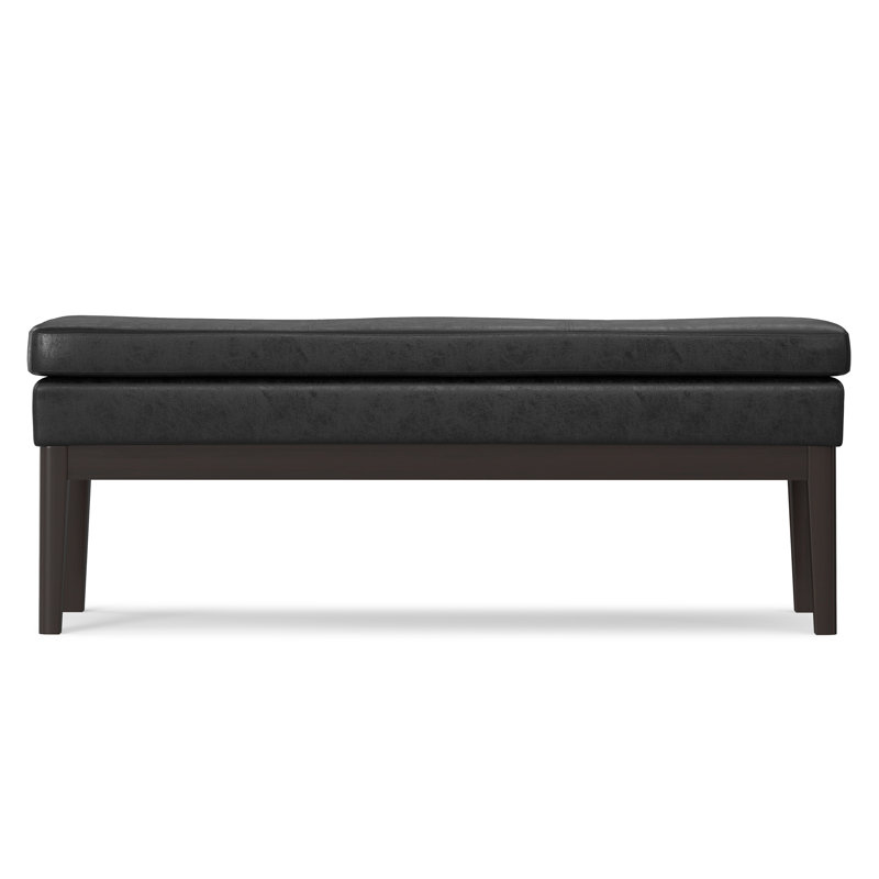Carlson Mid-Century Ottoman Bench with Upholstered Seat, Black, 17.4'' H x 44.7'' W x 15.4'' D